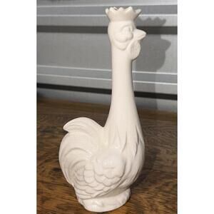 Vintage White Gazed Ceramic Rooster Vase Artist Signed